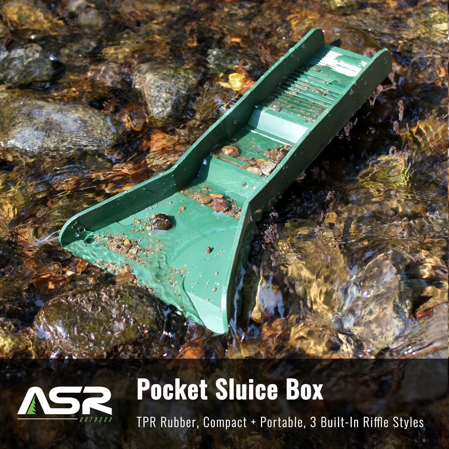 12" Pocket Mini Sluice Box with 3 Riffle TPR Rubber Groove Mat W69150