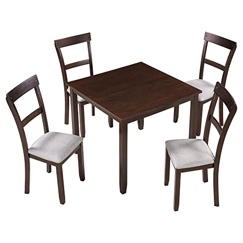 5-Piece Espresso Dining Table Set with Upholstered Chairs Z555