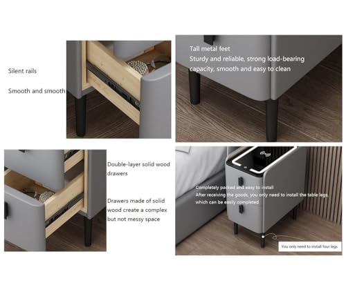 White Narrow Side Table with 2 Drawers and LED Light H77792