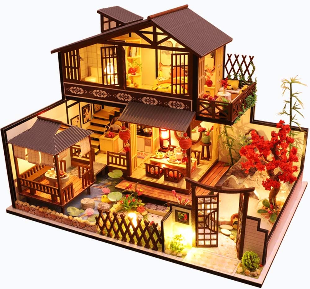 DIY Wooden Dollhouse Kit with Furniture, 1:24 Scale G404