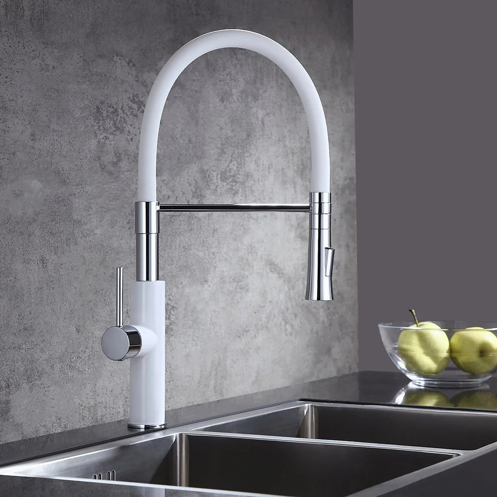 White & Chrome Single Handle Solid Brass Kitchen Faucet K876245