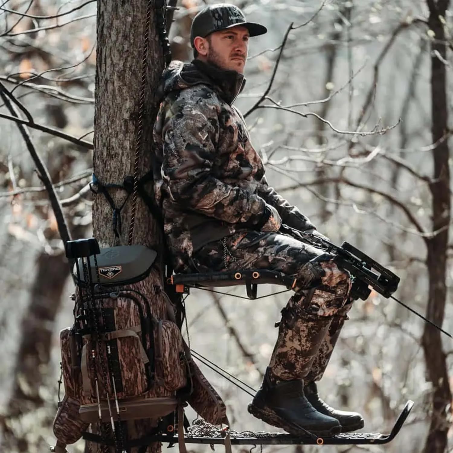 Durable Weather-Resistant Outdoor Hunting Tree Stand with Fixed Footrest & Seat, 300 Pound Maximum Capacity R70326