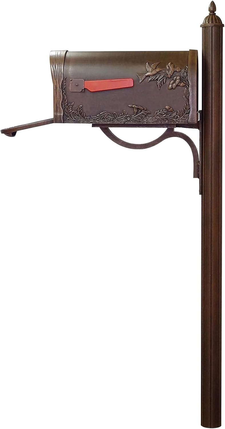 Copper Hummingbird Mailbox with Locking Insert and Mailbox Post P28720