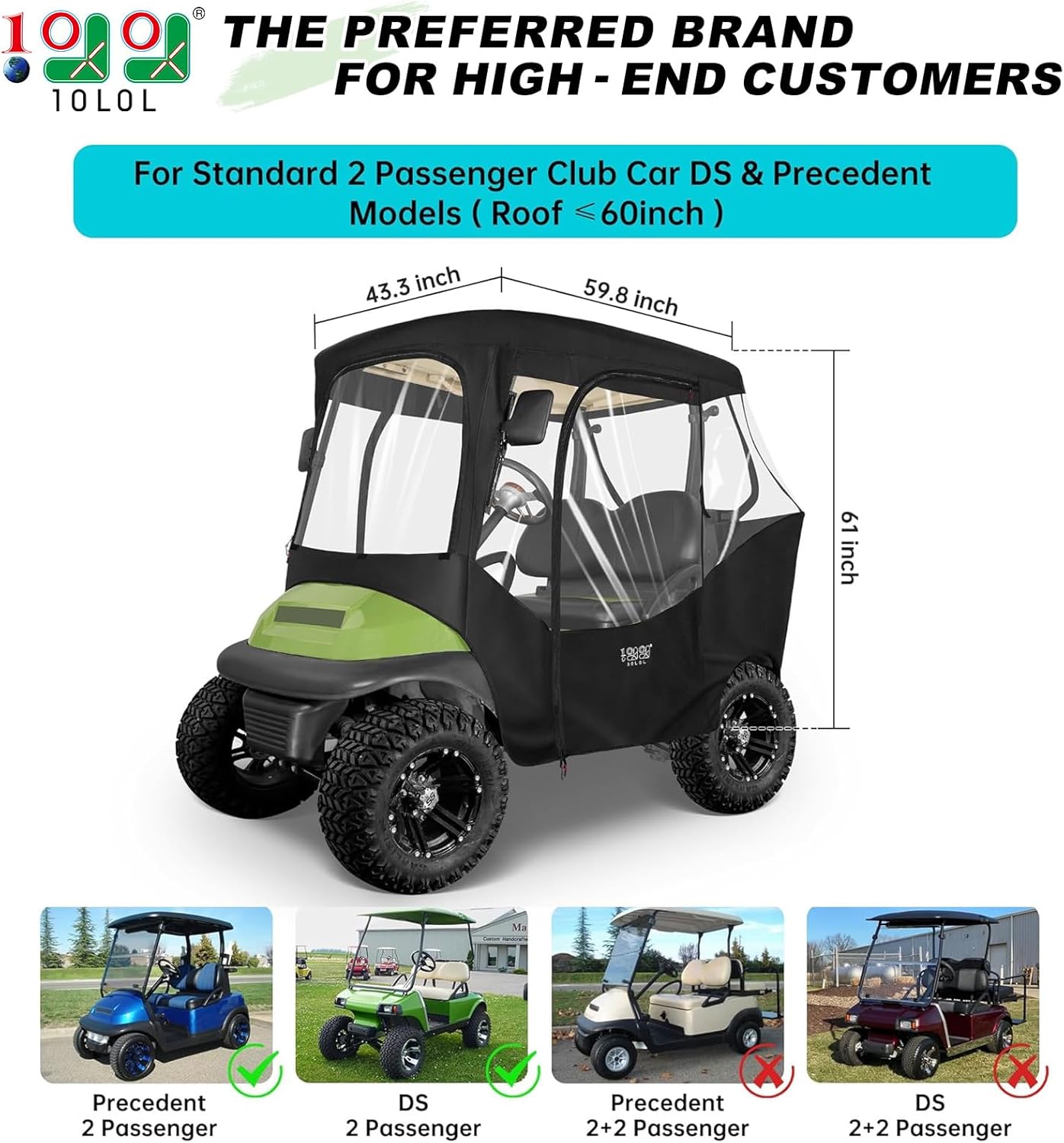 2 Passenger Golf Cart Enclosures Cover Black F348433