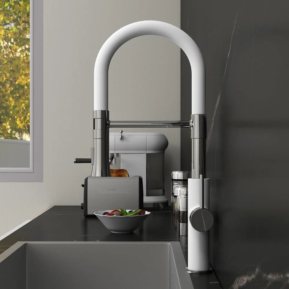 White & Chrome Single Handle Solid Brass Kitchen Faucet K876245