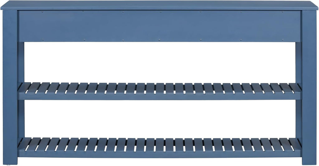 Navy Blue Acacia Wood Console Table with 4 Drawers and 2 Shelves E9300