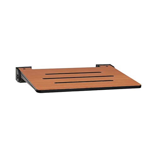 Rustic Teak Seat Silver Frame Folding Wall Mount Shower Bench Seat U75155
