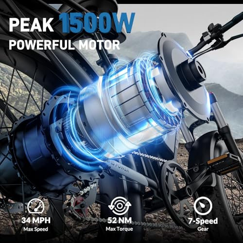 26" Electric Bike, 90 Miles, 34MPH, Peak 1500W, Fat Tire, 48V 864WH Removable Battery, Brake Light K978217