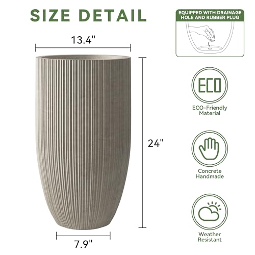 24 Inch Tall Concrete Planter with Drainage Hole L3890