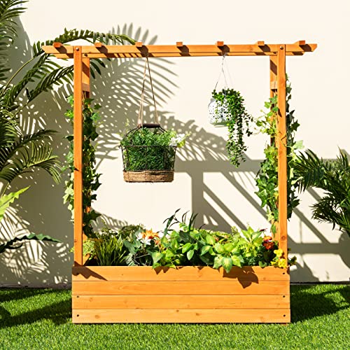 Raised Garden Bed with Arch Trellis Wood Planter Box O8000