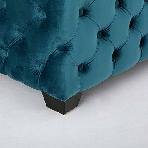 Dark Teal Velvet Ottoman F3299