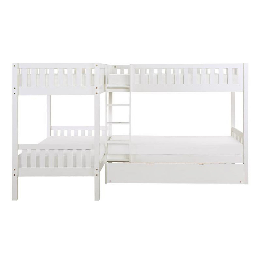 White Wood Corner Bunk Bed with Twin Trundle B68831