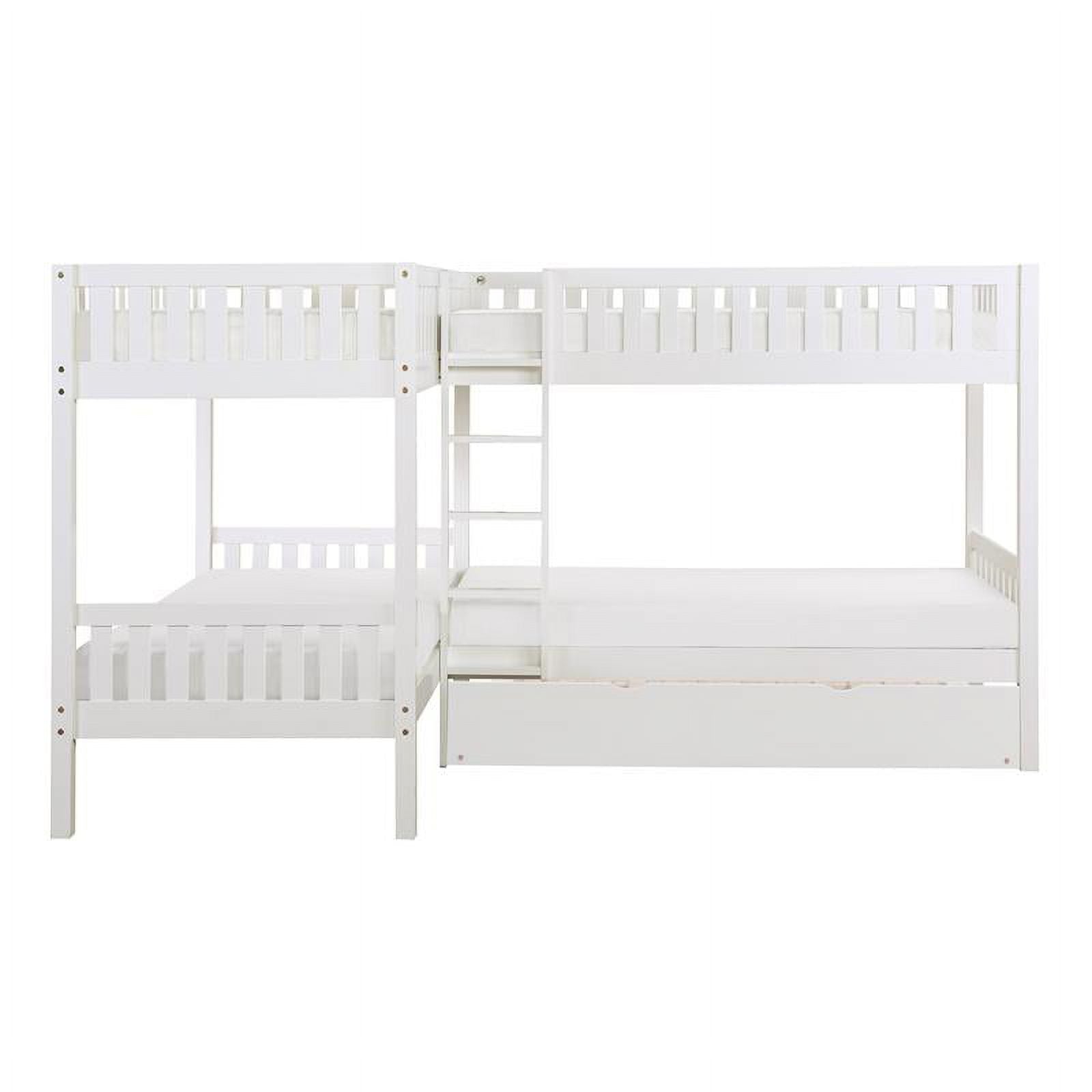 White Wood Corner Bunk Bed with Twin Trundle B68831