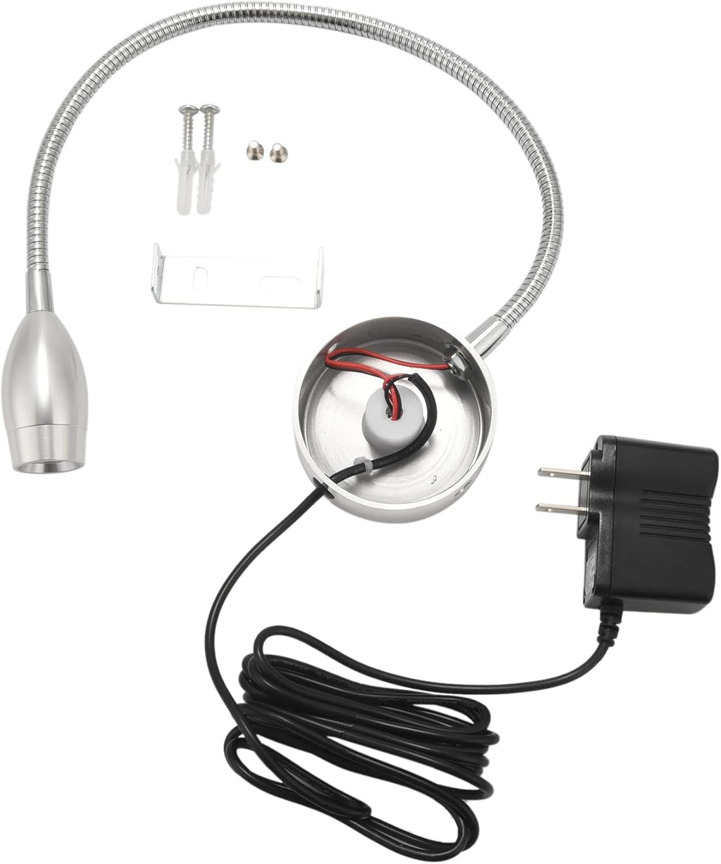Silver Flexible Gooseneck Reading Lamp with Plug S488