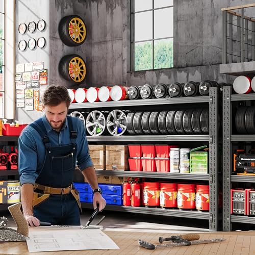 Black 4 Tier Steel Garage Shelving Unit C58456