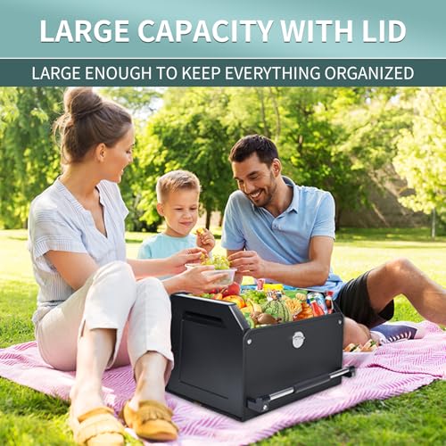 Car Organizer Trunk, Durable Collapsible Leather Trunk Organizer with Lid and Sturdy Handle, Auto Cargo Storage Compartments (11.4 x 27 x 12.2, Black) Z8227