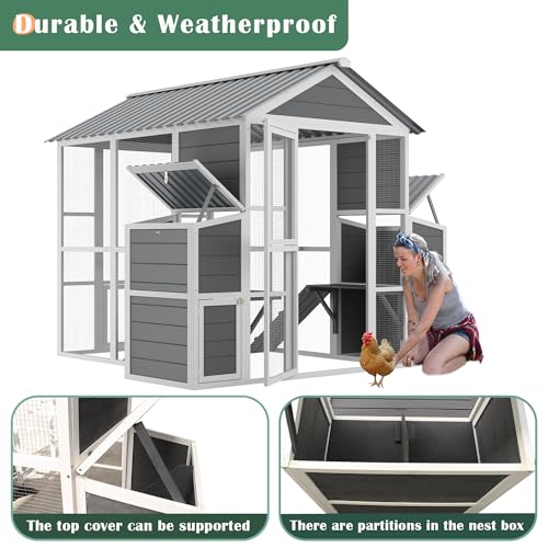 Large Wooden Chicken Coop with 2 Nesting Boxes and Ramp (80"×82"×69") X12584