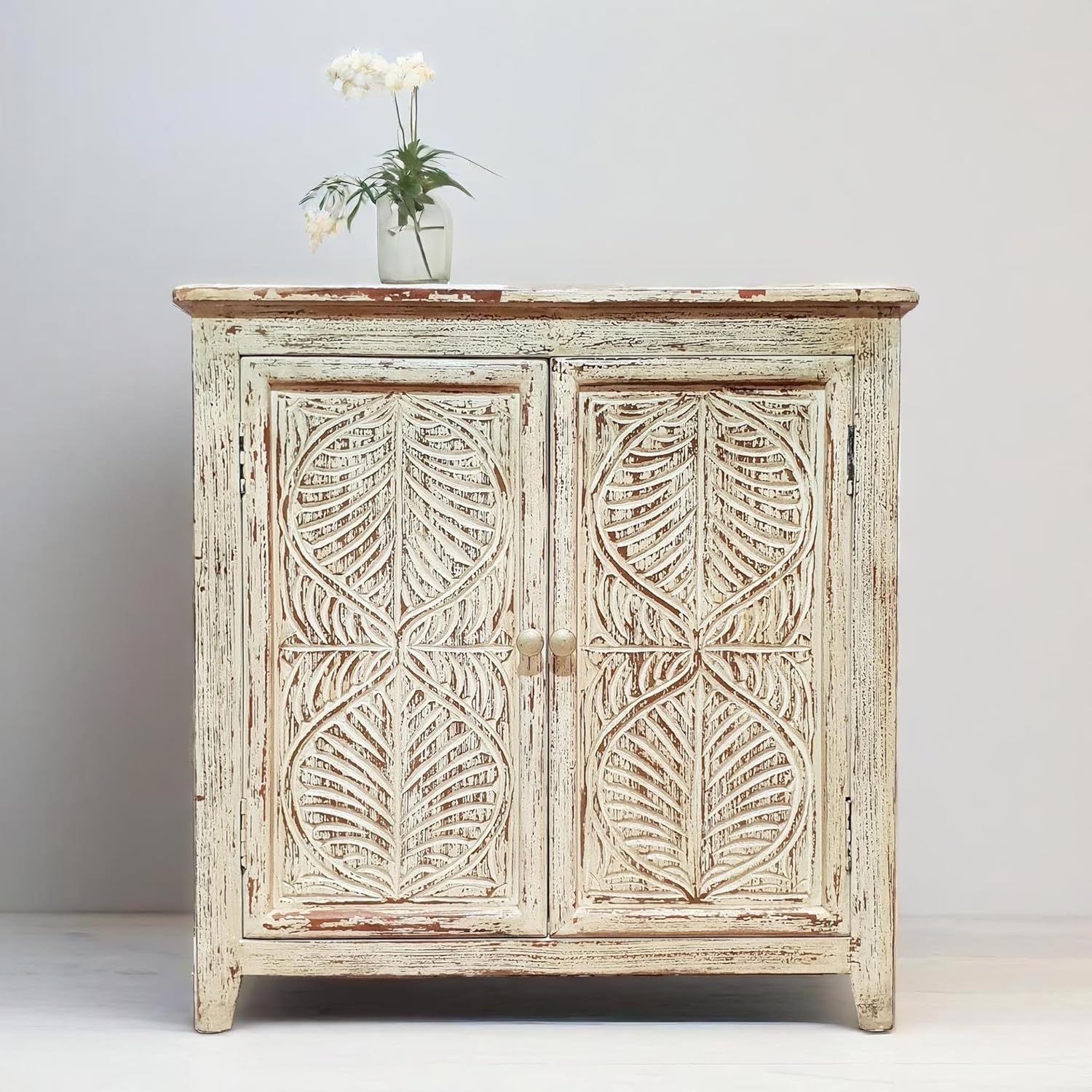 Hand Carved Leaf Small Buffet Storage Cabinet Sideboard M5704