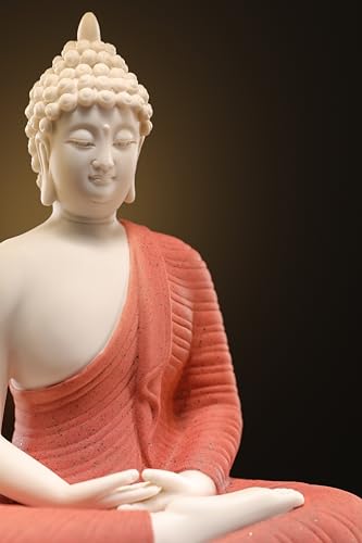 White Ceramic Buddha Statue with Green Artificial Tree and LED Circle Table Lamp, 16.5 in G735756