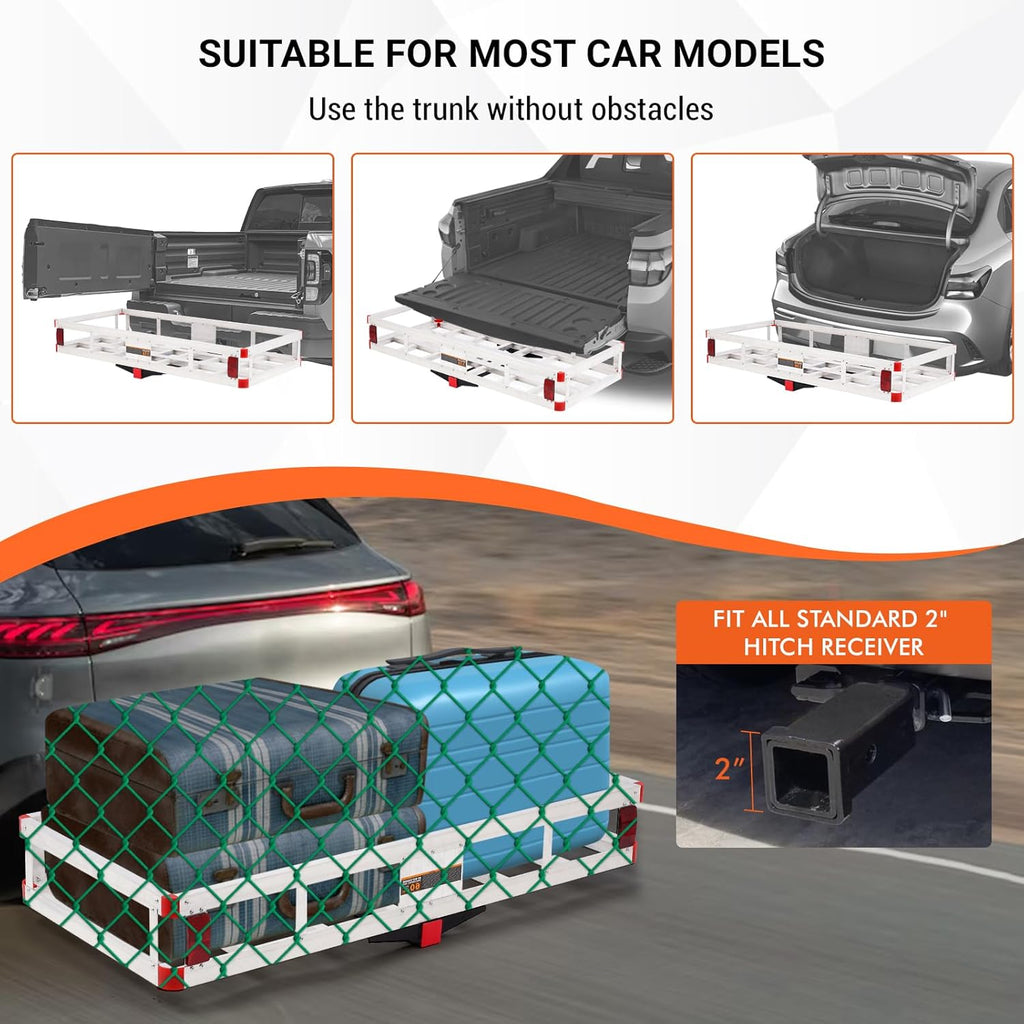 Aluminum Cargo Carrier Basket 49.4 x 22.4 x 7.1 inch for 2" Hitch Receiver 500lb Capacity Silver P380064