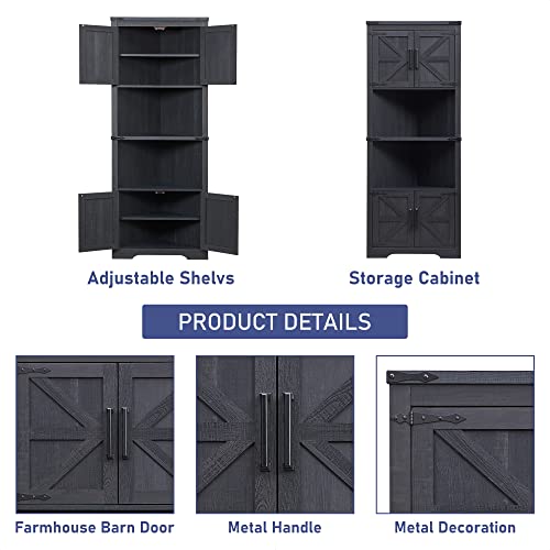 Black Tall Corner Storage Cabinet with Barn Door Design & Adjustable Shelves E73946