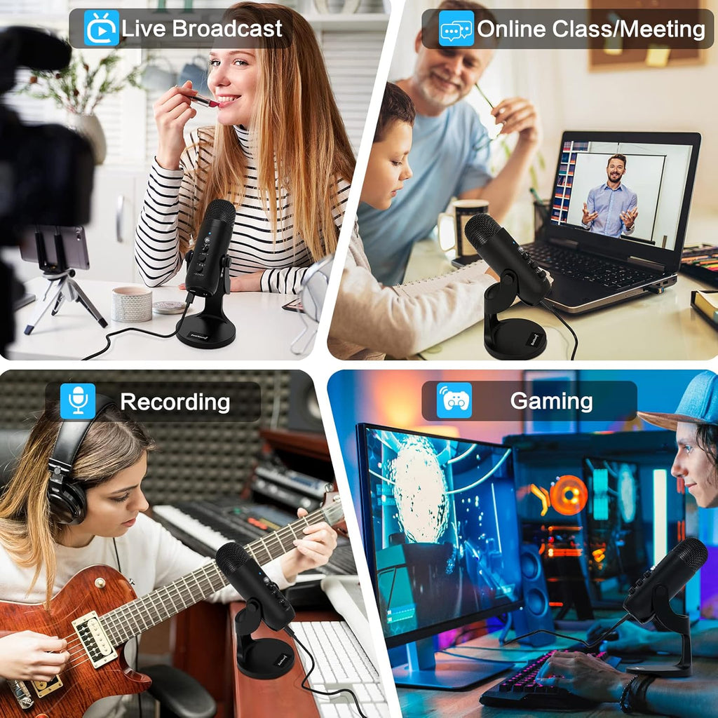 Black USB Condenser Microphone with Headphone Output and Volume Control T778