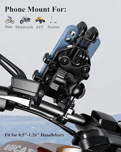 Motorcycle Phone Holder with Vibration Dampener, Adjustable Handlebar Cradle Fit 5.4''-7.2'' Smartphone A167