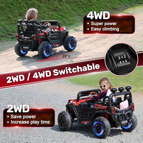 24V 4X4 Ride on Car Truck with Remote Control, 4WD/2WD Switchable Kids UTV, Blue B201