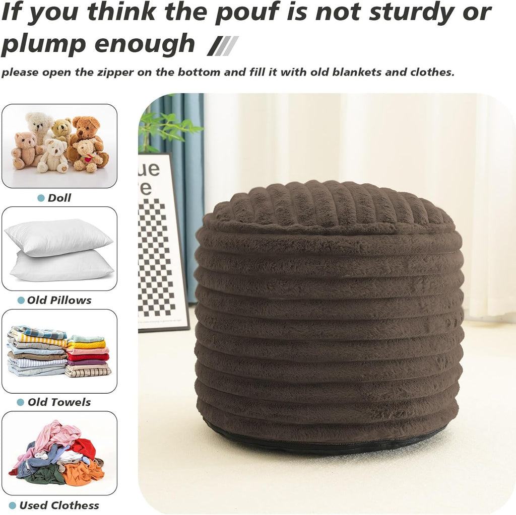 Brown Faux Fur Pouf Ottoman 20 x 15 Inch D992