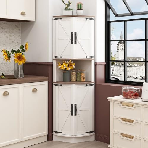 64.8" Tall Grey Corner Cabinet with 4 Doors and 5 Shelves G488