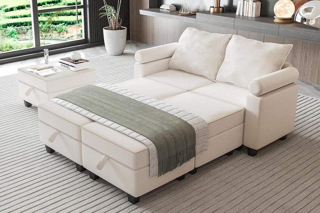 Beige Modular Sectional Sofa with Storage Seat Y63932