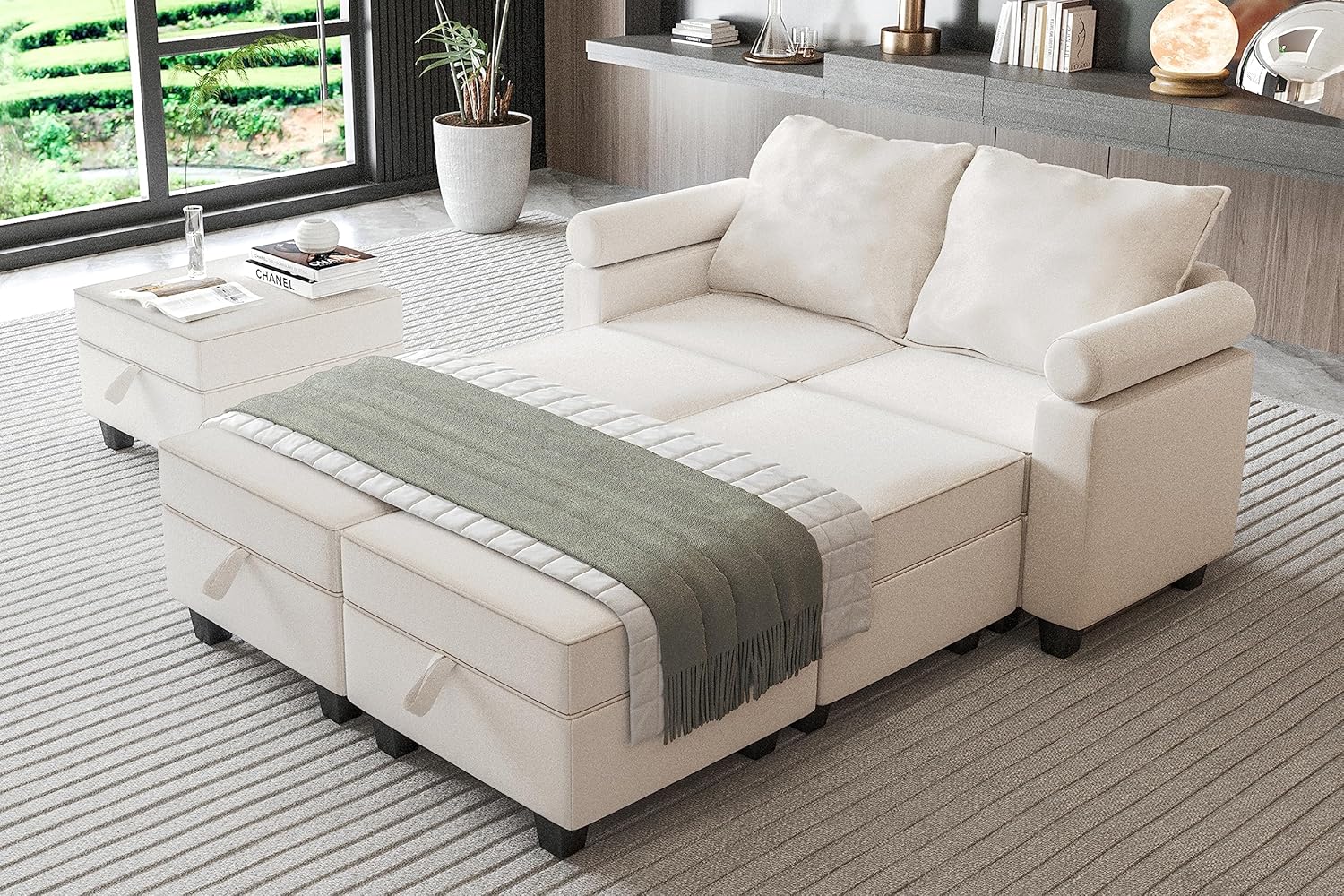Beige Modular Sectional Sofa with Storage Seat Y63932