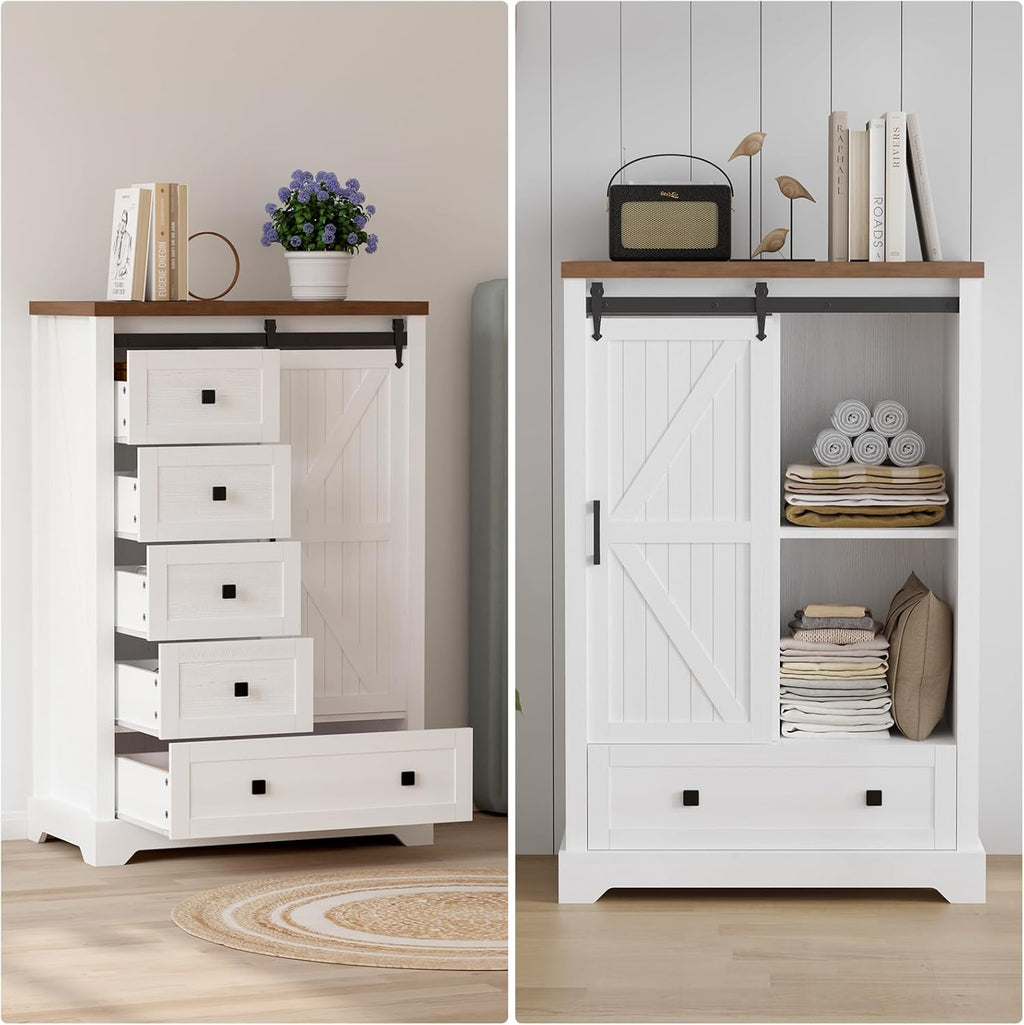 5 Drawers Dresser with Sliding Barn Door T427427