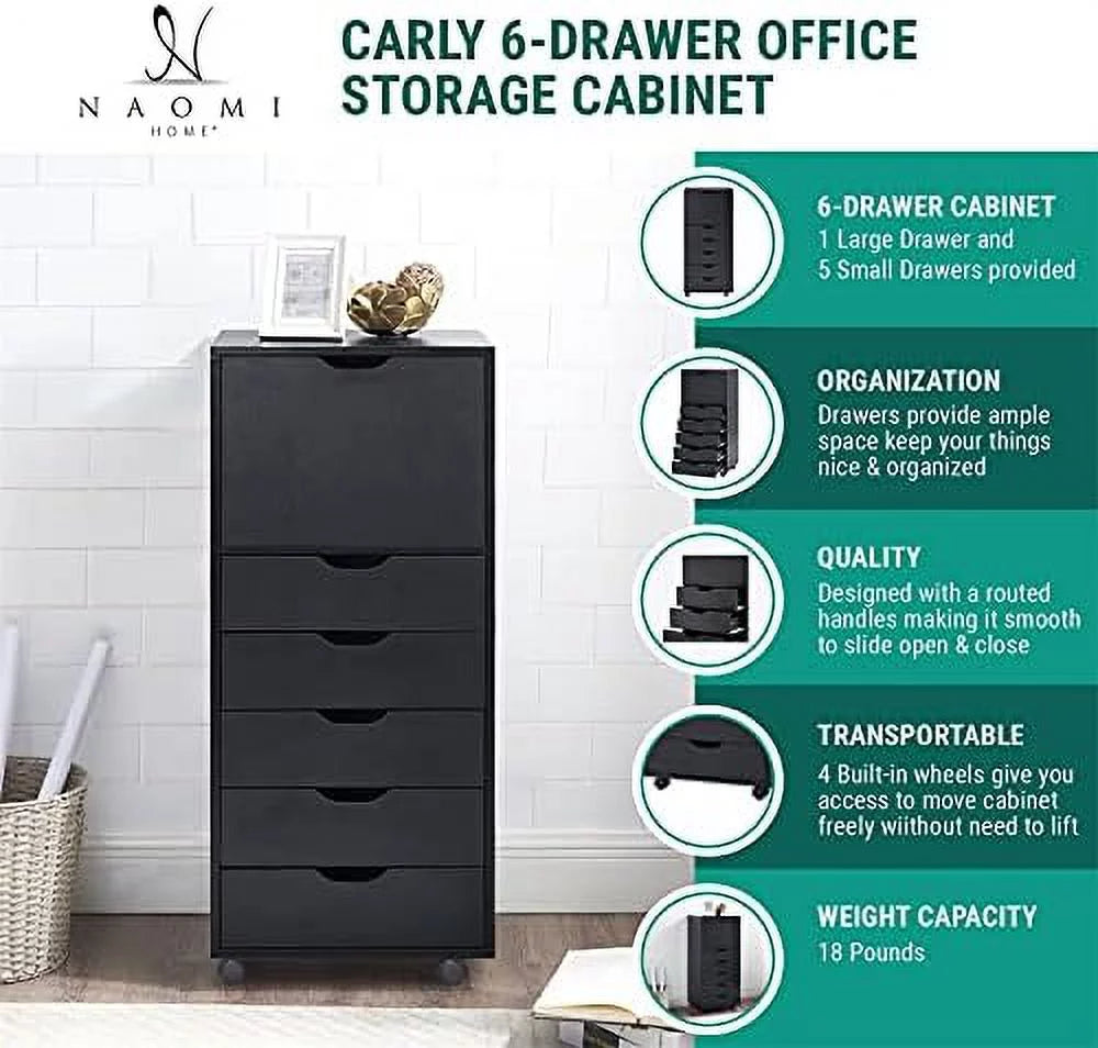 Distressed Black 6-Drawer File Cabinet on Wheels Z38946
