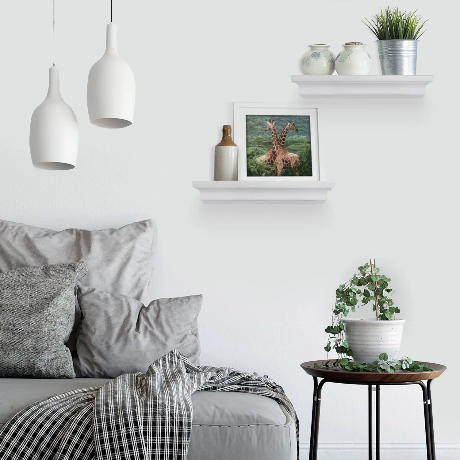 White Wood Floating Wall Shelves Set of 2 U7939
