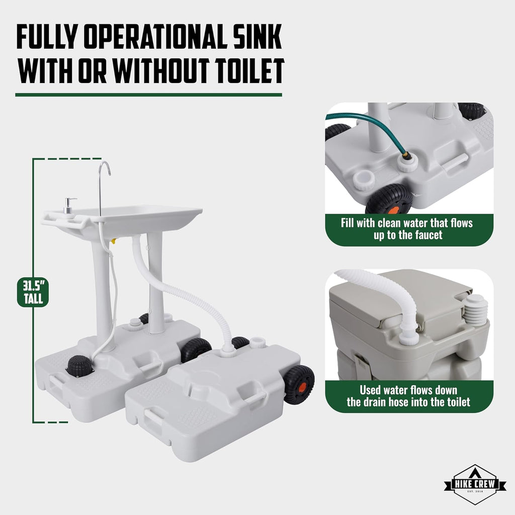 Portable Camping Sink with 8 Gal Capacity, Foot Pump, Faucet, Soap Dispenser, Towel Rack, 10 Gal Waste Tank D6936