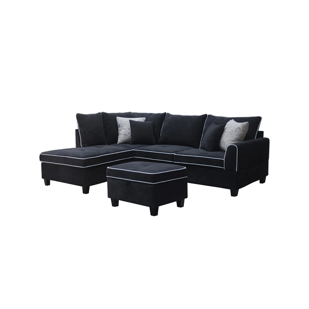 Country Cottage Fabric Sectional Sofa With Left-Facing Chaise And Storage Ottoman P80748
