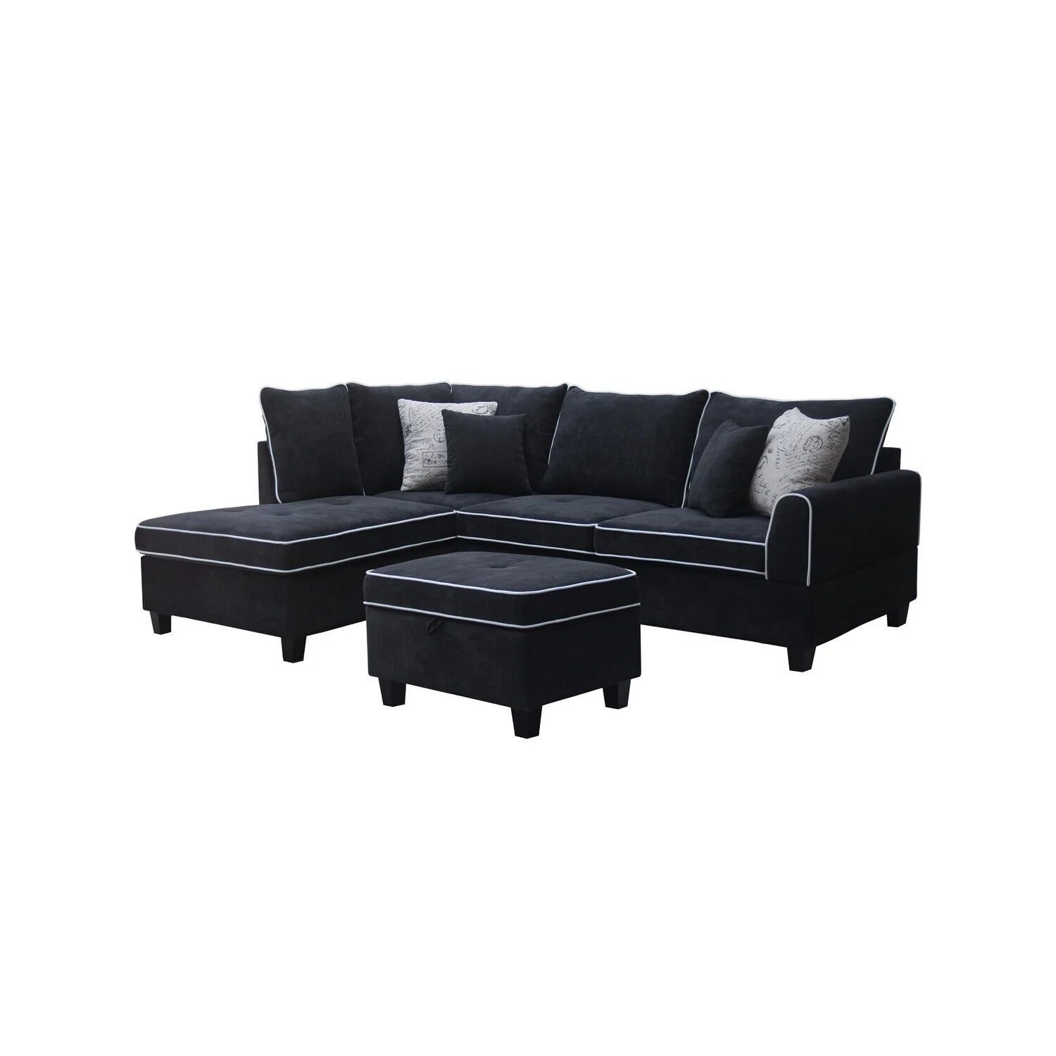 Country Cottage Fabric Sectional Sofa With Left-Facing Chaise And Storage Ottoman P80748