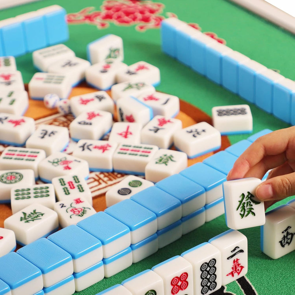 X-Large 1.6" Durable Melamine Mahjong Tiles Blue Mahjong Set with Carrying Case L6010