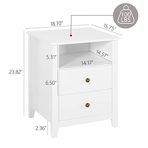 White Nightstands with Drawer Set of 2 Wood Bedside Tables Z32245