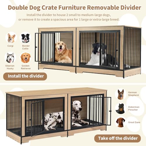 75’’ Double Dog Crate Furniture with Removable Divider & Trays K9109