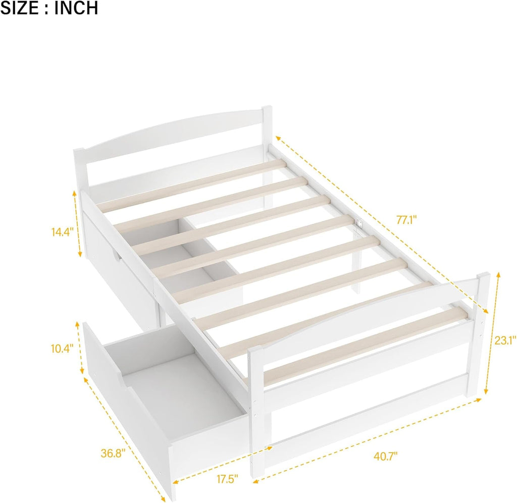 White Twin Size Wood Daybed with 2 Drawers N372