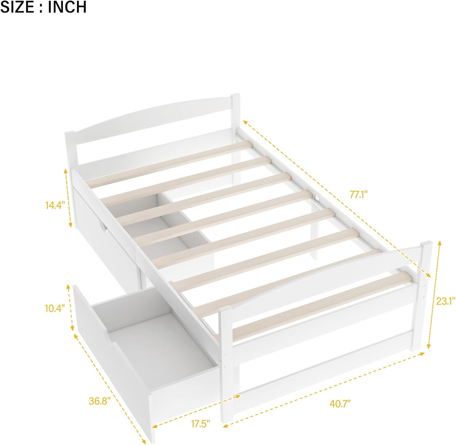 White Twin Size Wood Daybed with 2 Drawers N372