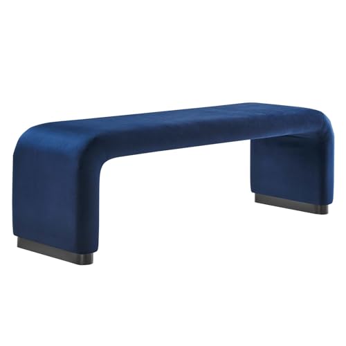 60" Performance Velvet Waterfall Long Bench in Black Moss Green U945