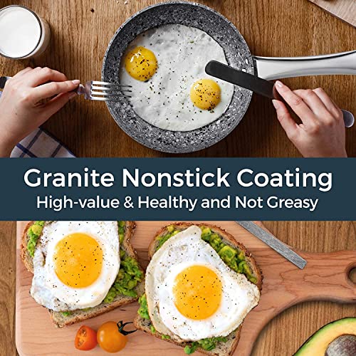 8" + 11" Gray Nonstick Granite Stone Frying Pan Set with Lids S4443