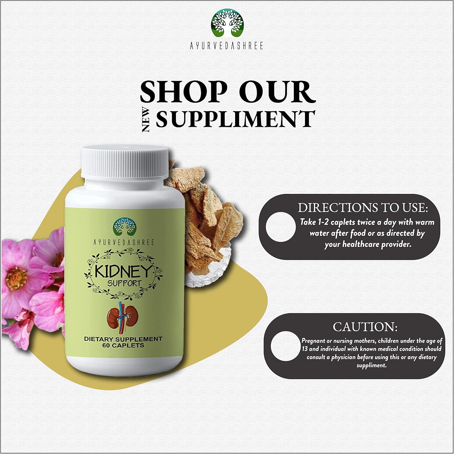 Kidney Support Herbal Supplement Vegan Gluten-Free Caplet 1000 MG T951