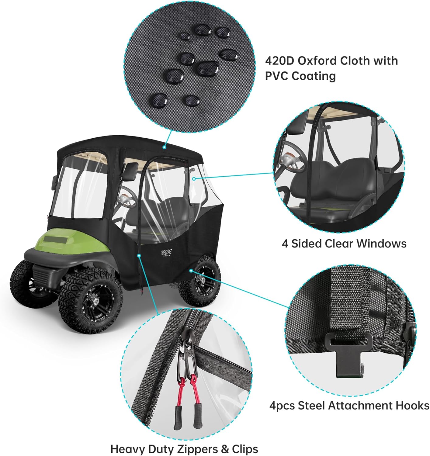 2 Passenger Golf Cart Enclosures Cover Black F348433
