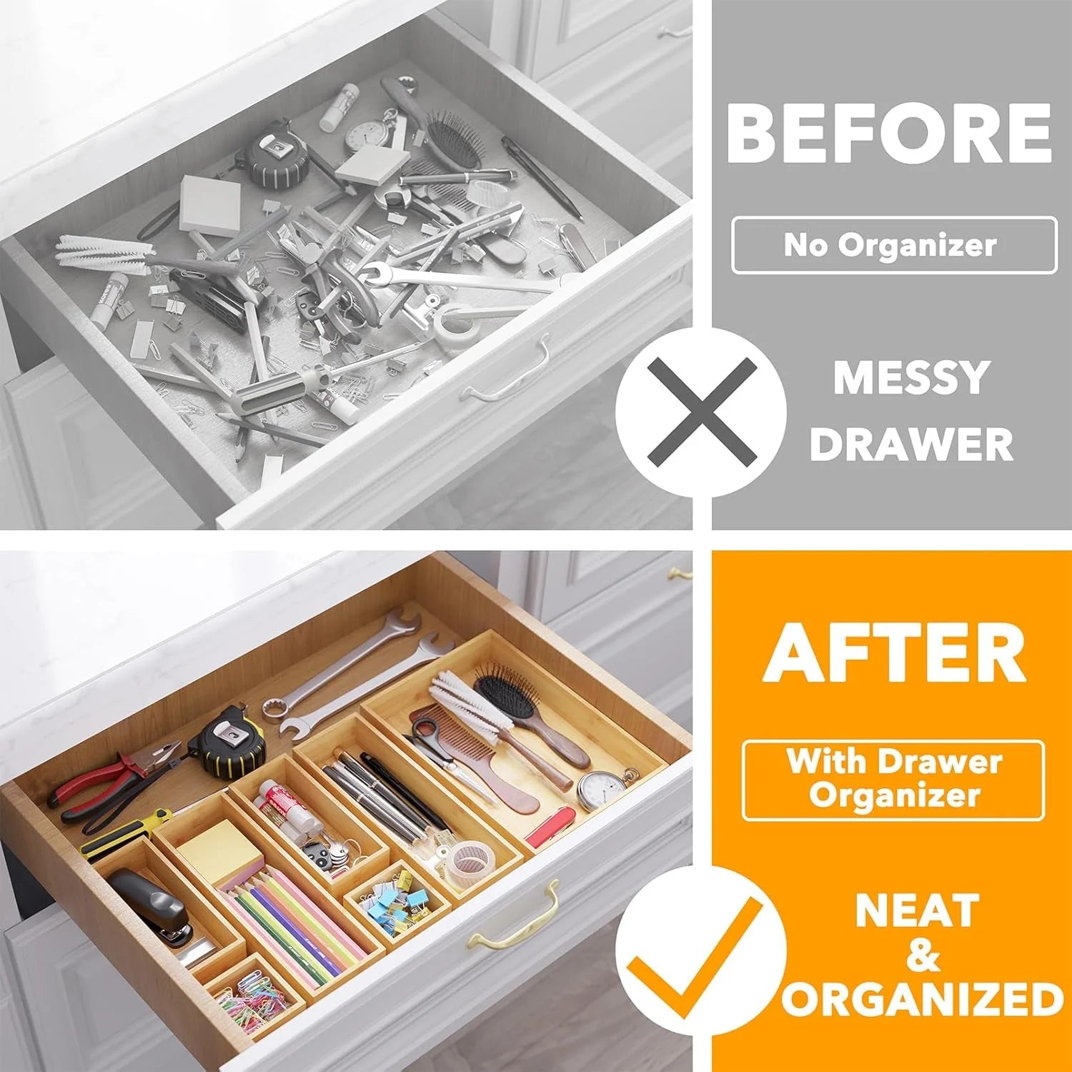 7-Piece Bamboo Drawer Organizer Storage Boxes Set O46858
