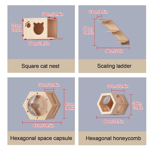 Cat Wall Shelves, Cat Wall Furniture, Cat Bridge Wall Mount Cat Perch, Hammock Cat Tree Cat Climber Set, DIY Combination W4778