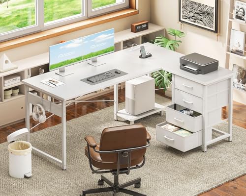 Black L Shaped Gaming Desk with 4 Drawers and Power Outlets K7855